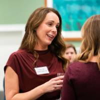 Satkoski talking with people